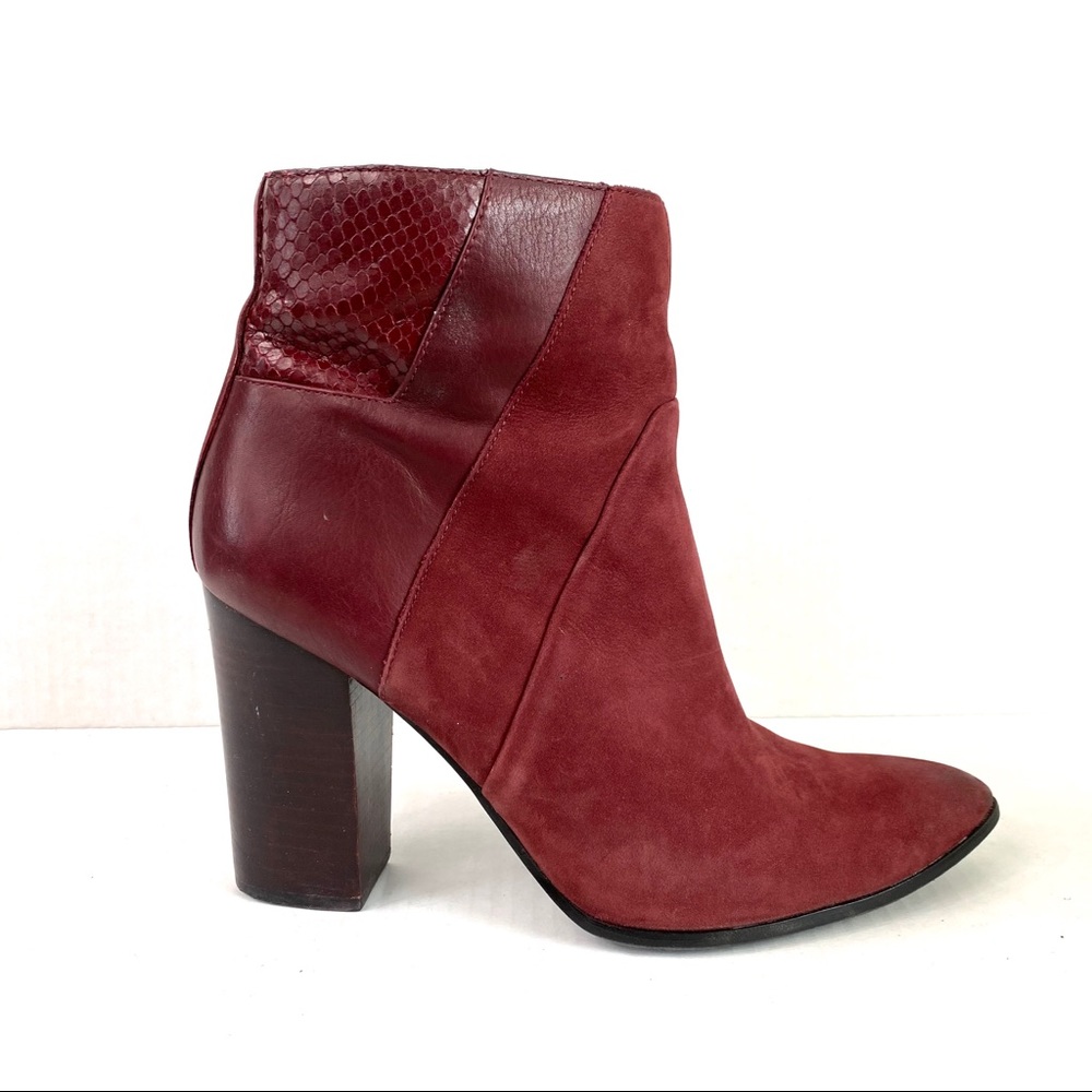 Aldo burgundy suede/snakeskin ankle bootie